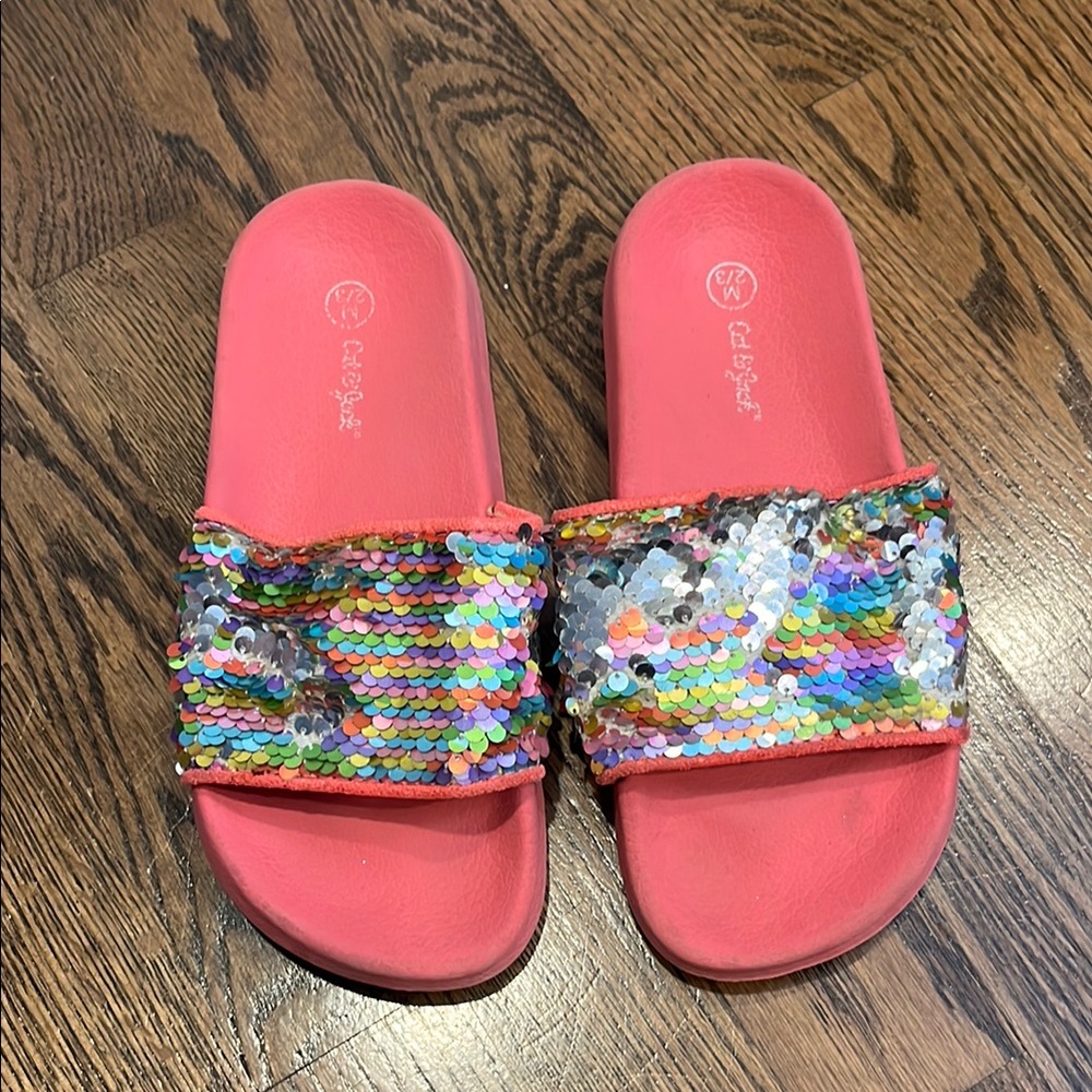 Cat And Jack Little Girls Rainbow Flippy Sequin Slide Sandals
